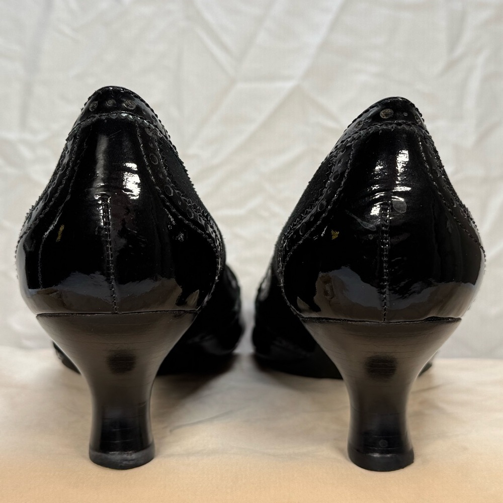Franco Sarto Black Patent Leather and Suede Mary Jane Heels w/ intricate details - Picture 10 of 16